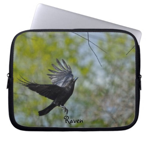 Flying Black Raven Corvid Crow_lover Photo Image 3 Laptop Sleeve