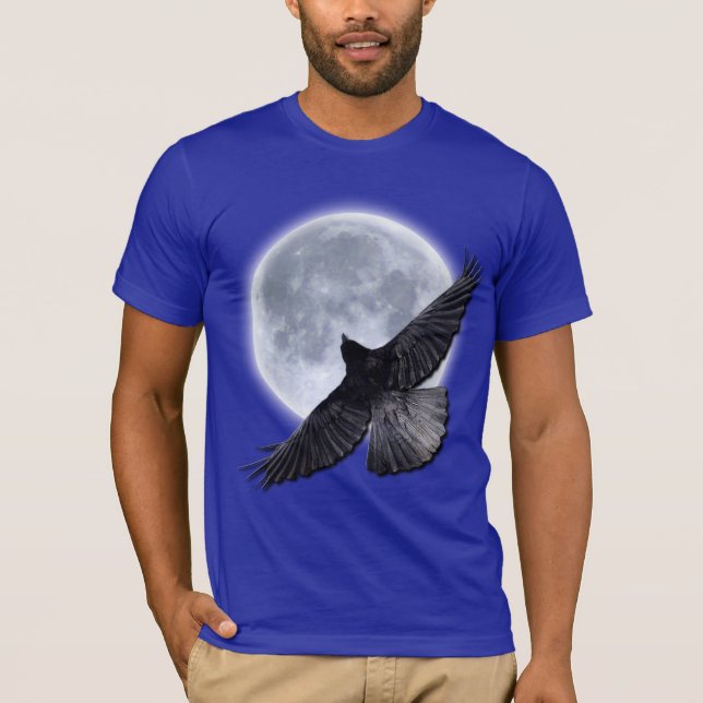 Flying Black Raven Embracing the Moon T-Shirt (Front)