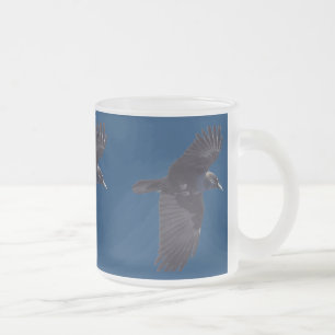 Flying Black Raven Gothic, Celtic, Wiccan Frosted Glass Coffee Mug