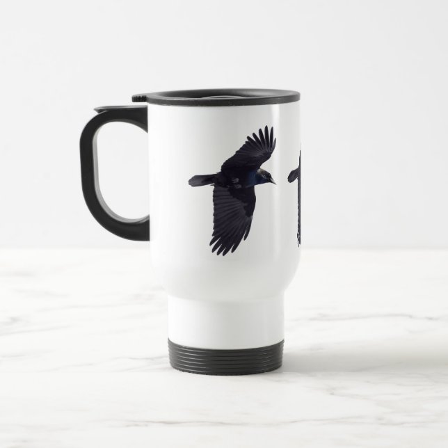 Flying Black Raven Gothic, Celtic, Wiccan Travel Mug (Left)