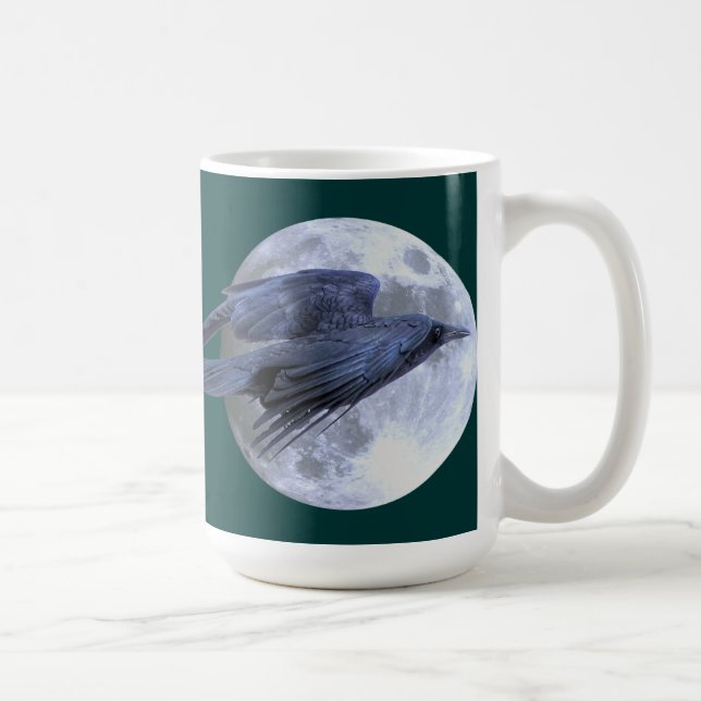 Flying Black Raven & Moon Celtic, Wiccan Coffee Mug (Right)
