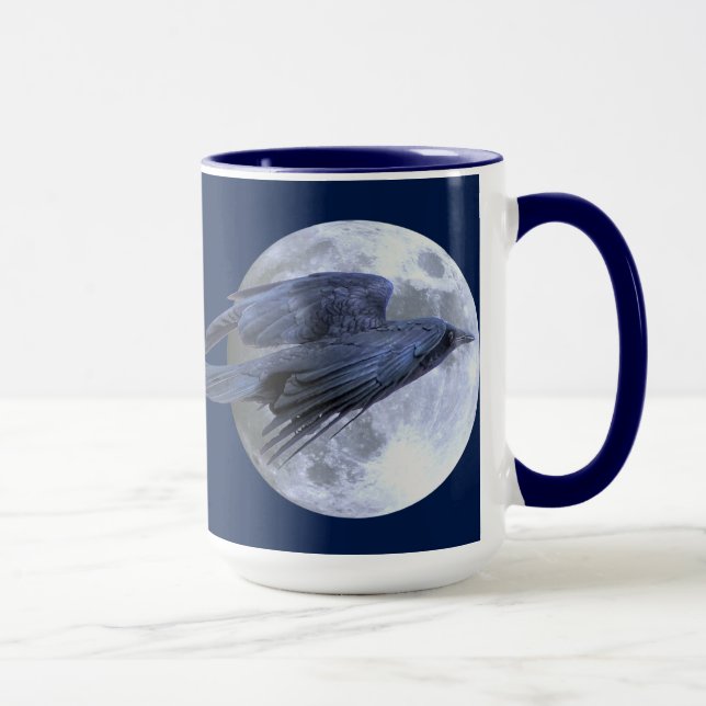 Flying Black Raven & Moon Goth Wildlife Design Mug (Right)