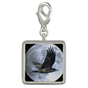Flying Black Raven & Moon Jewellery Design 1 Charm