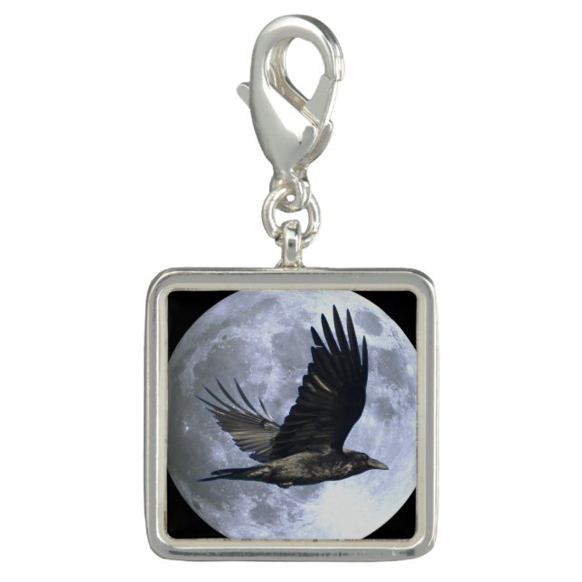 Flying Black Raven & Moon Jewellery Design 1 Charm (Front)
