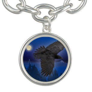 Flying Black Raven & Moon Jewellery Design 3 Bracelet