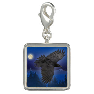 Flying Black Raven & Moon Jewellery Design 3 Charm