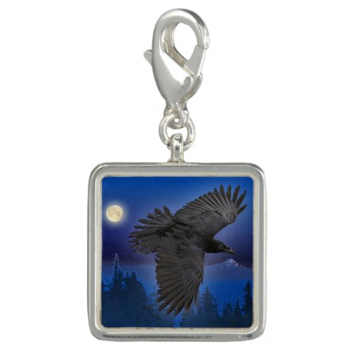 Flying Black Raven  Moon Jewellery Design 3 Charm