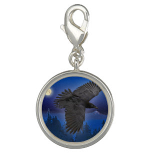 Flying Black Raven & Moon Jewellery Design 3 Charm