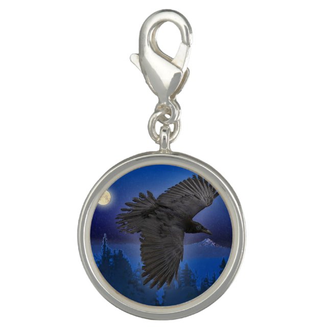 Flying Black Raven & Moon Jewellery Design 3 Charm (Front)