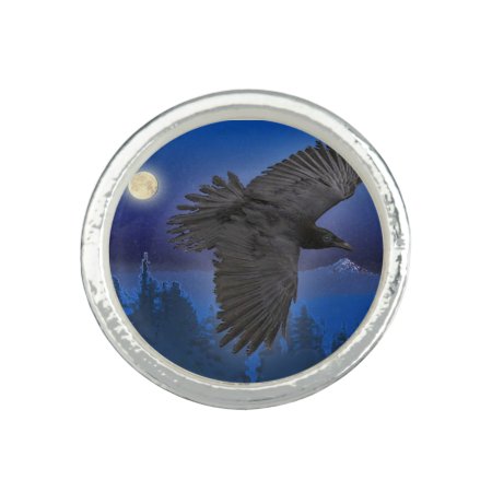 Flying Black Raven & Moon Jewellery Design 3 Ring