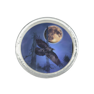 Flying Black Raven & Moon Jewellery Design 4 Ring