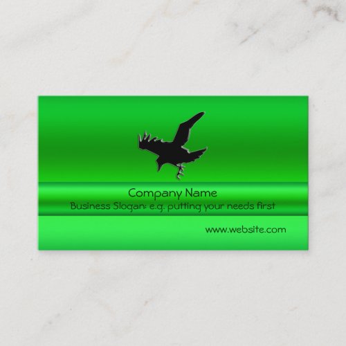 Flying Black Raven on green metallic_look effect Business Card