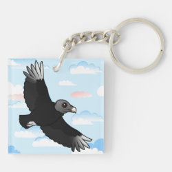 Flying Black Vulture Square Keychain (double-sided)