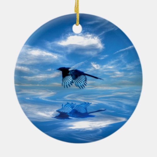 Flying Blue Magpie  Reflected Sky Ceramic Ornament