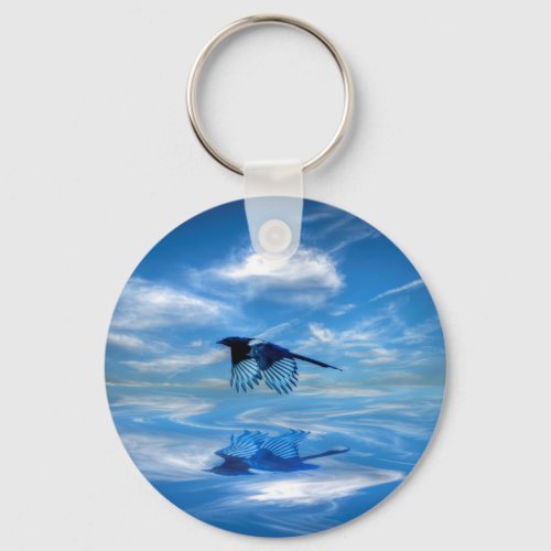 Flying Blue Magpie  Reflected Sky Keychain