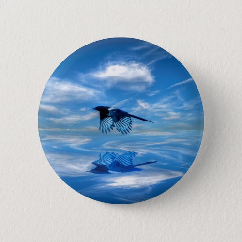 Flying Blue Magpie  Reflected Sky Pinback Button