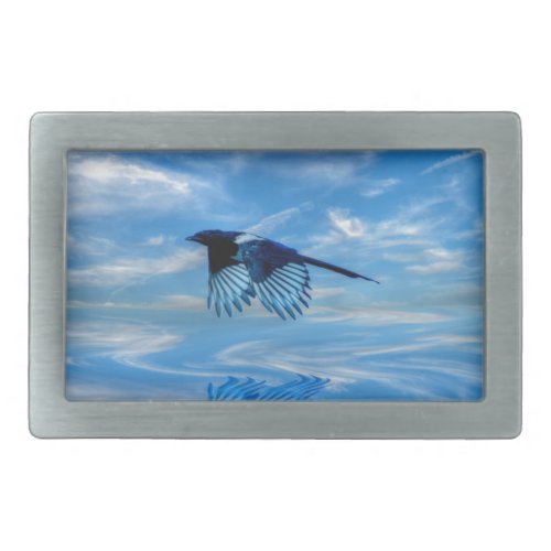 Flying Blue Magpie  Reflected Sky Rectangular Belt Buckle