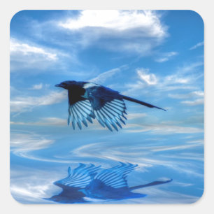 Flying Blue Magpie & Reflected Sky Square Sticker