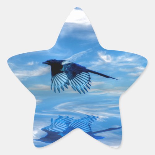 Flying Blue Magpie  Reflected Sky Star Sticker