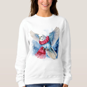 Flying Blue Parakeet in Winter Scarf Sweatshirt