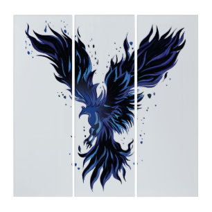 Flying Blue Phoenix Bird Graphic Triptych