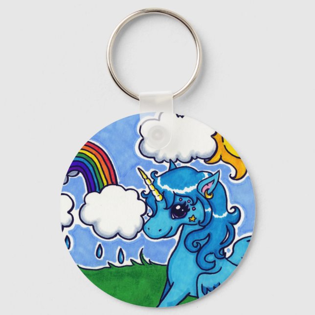 Flying Blue Unicorn with rainbow Keychain (Front)