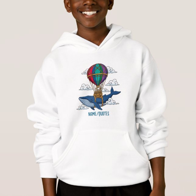 Flying Blue Whale with Hot Air Balloon Hoodie (Front)