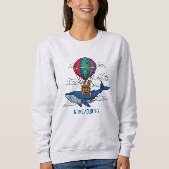 Flying Blue Whale with Hot Air Balloon Sweatshirt (Front)