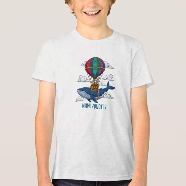 Flying Blue Whale with Hot Air Balloon Tri-Blend Shirt (Front)