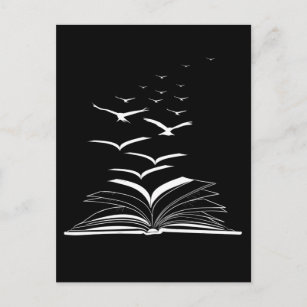 Flying Book Birds Library Bookworm Inspiration Postcard