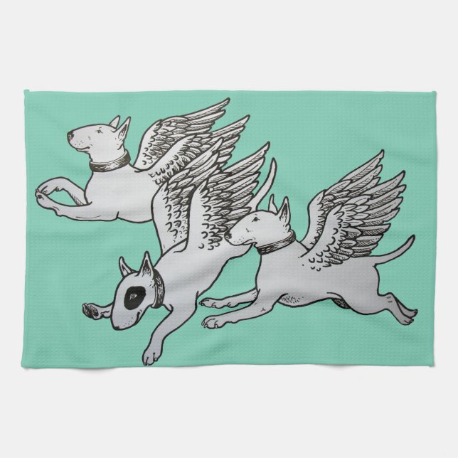 Flying Bull Terriers Tea Towel (Horizontal)