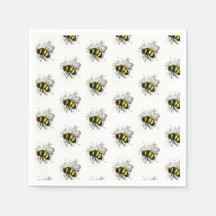 Flying Bumble BEE, Freehand Digital Drawing Insect Napkins