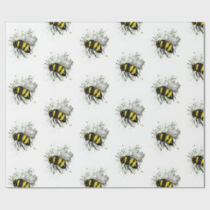 Flying Bumble BEE, Freehand Digital Drawing Insect Wrapping Paper