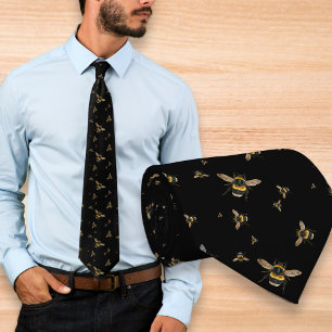 Flying Bumblebees Pattern Black Neck Tie