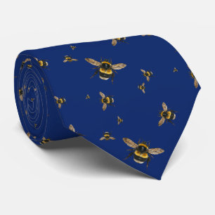 Flying Bumblebees Pattern Navy Blue Neck Tie