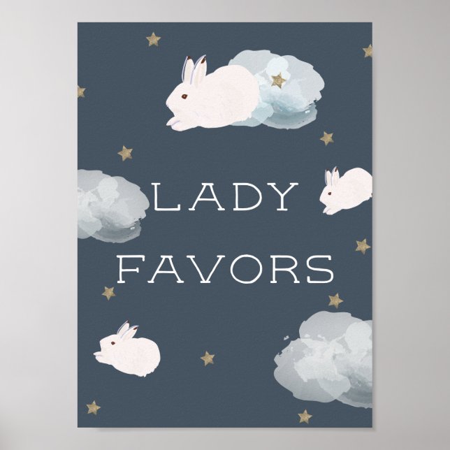 Flying Bunny Baby Shower Lady Favors Sign (Front)