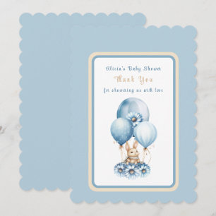 Flying Bunny Blue Baby Boy Shower Thank You Card
