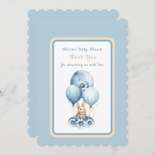 Flying Bunny Blue Baby Boy Shower  Thank You Card