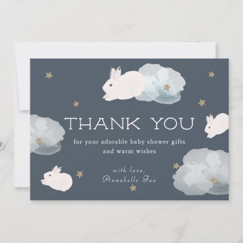 Flying Bunny Star  Cloud Navy Blue Thank You Card