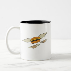 Flying burger burgers funny bob bobs bob's hamburg Two-Tone coffee mug