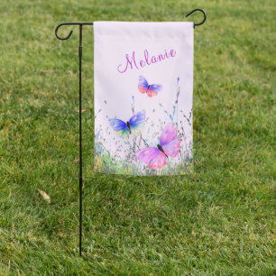 Flying Butterflies Garden Flag Custom Name Text