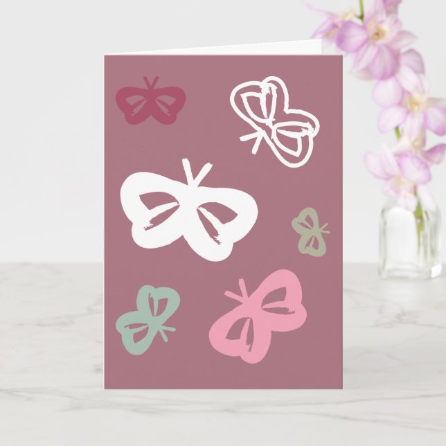 Flying Butterflies "Happy Birthday!" Pink Greeting Card (Orchid)