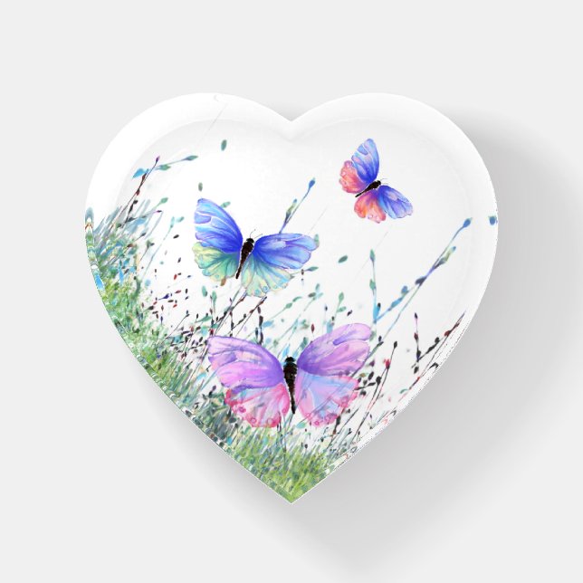 Flying Butterflies Heart Paperweight (Front)