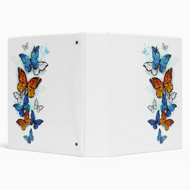 Flying Butterflies Morpho and Monarch 3 Ring Binder (Background)