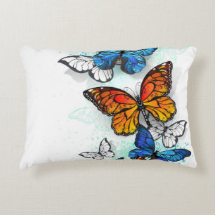 Flying Butterflies Morpho and Monarch Accent Pillow