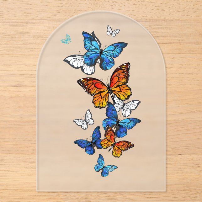 Flying Butterflies Morpho and Monarch Acrylic Invitations (Front)