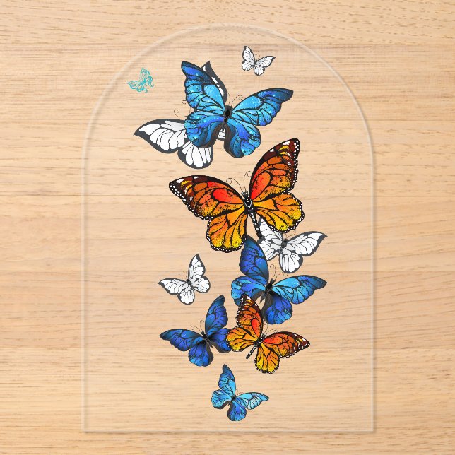 Flying Butterflies Morpho and Monarch Acrylic Invitations (Front)