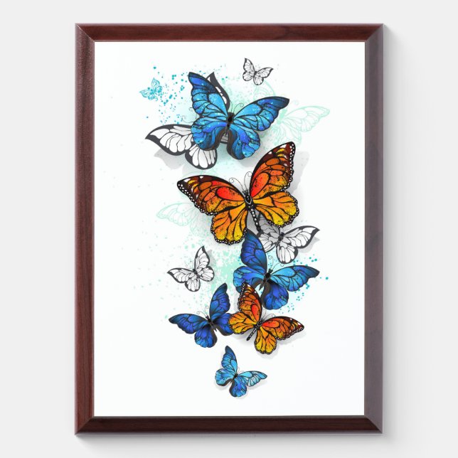 Flying Butterflies Morpho and Monarch Award Plaque (Vertical)