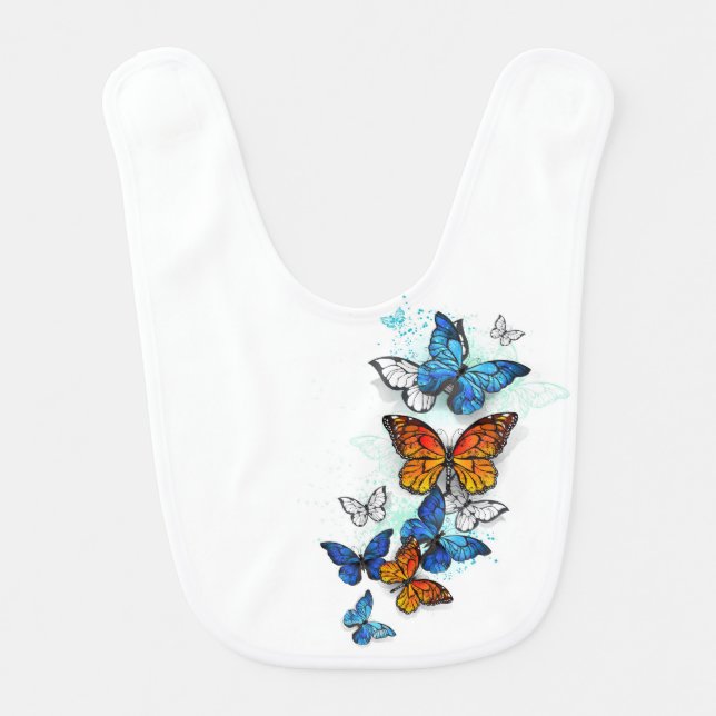 Flying Butterflies Morpho and Monarch Baby Bib (Front)