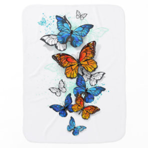 Flying Butterflies Morpho and Monarch Baby Blanket